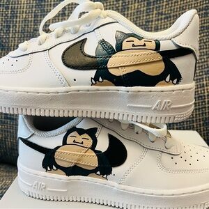 NIKE Kid's Unisex White/Teal Air Force 1's Custom Pokemon Snorlax Sneakers NWB